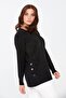 Women's Silvery Sweater with Buttons on the Sides and Skirt, Black - 6