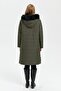 Women's Hooded Fur Long Quilted Coat Green - 5