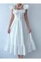 White Scallop Ruffle Neck Buttoned Square Collar Dress - 8