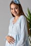 Cotton Maternity Pajama Set with Breastfeeding Feature - Elastic Waist Effortt - Blue - 3