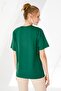 Women's V-Neck Short Sleeve Floral Printed Combed Cotton Blouse Dark Green - 3