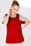 Women's Crew Neck Low Sleeve Floral Printed Combed Cotton Blouse Red - 7