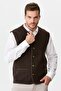 Men's V-Neck Pique Woven Wool Vest with Felt Accessories Dark Brown