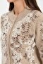 Women's Stand Collar Floral Wool Jacket in Dark Beige - 7