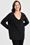 Women's V-neck Shoulder and Pocket Felt Embroidered Wool Jacket Black - 2