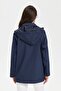 Women's Hooded Short Trench Coat with Side Pockets Navy Blue - 4