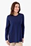 Women's Crew Neck Buttoned Side Knitwear Blouse Navy Blue - 5