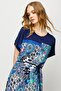 Women's Mixed Li Low Sleeve Jersey Dress 23728 Navy Blue - 4