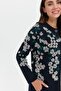 Women's High Collar Floral Long Wool Cardigan Dark Blue - 6
