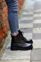 (Ri̇o) Black Genuine Leather Zippered Boots with Lace Detail - 6