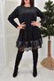 Women's Long Sleeve Crew Neck Hem Leather And Tulle Detail Two Thread Mini Length Dress - 7