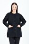 Women's V-Neck Black Buttoned Pocket Knitted Wool Mother Knitwear Short Cardigan