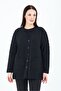 Women's V-Neck Black Buttoned Pocket Knitted Wool Mother Knitwear Short Cardigan - 6