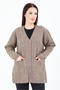 Women's V-Neck Mink Buttoned Pocket Knitted Wool Mother Knitwear Short Cardigan - 2