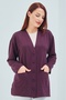 Women's Plum Seasonal Pocket Buttoned Short Combed Cotton Cardigan