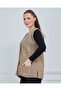 Women's Camel V-Neck Chain Knitted Wool Mother Knitwear Vest with Pockets - 4