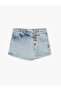 Denim Shorts Skirt Pocket Buttoned Double Breasted Cotton - 3