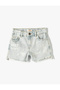 Denim Shorts Slogan Printed Cotton with Pockets