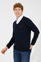 Men's Navy Blue V-Neck Basic Knitwear Sweater 50256658 -Vr033 - 3