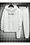 3 Thread Los Angeles Design Sweatshirt Sweatpants Jogger - White Printed Bottom Top Sweatpants Set with Hood - 2