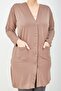 Women's Mink Buttoned Large Size Mother Long Combed Cotton Cardigan with Pockets - 6