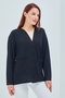 Women's Black Seasonal Pocketed Buttoned Short Mother's Combed Cotton Cardigan - 3