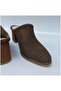 N338 Women's Genuine Leather Closed Toe Heeled Slippers - 5