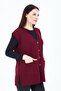Women's Burgundy V-Neck Buttoned Wool Mother Knitwear Vest with Pockets - 6