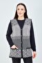 Women's Black and White Patterned Knitwear Buttoned Pocket Winter Mother Vest