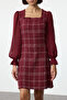 Bordo Ekose / Kareli Mini Dokuma Elbise TWOAW21EL0532 - 4