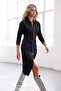 Siyah Fitted/Vücuda Oturan Midi Örme Elbise TWOAW25EL00304 - 2