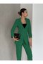 Green Folded Sleeve Detail Blazer Jacket and Carrot Fit Trousers Atlas Woven Fabric Suit