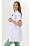 White Tunic Length, Short Sleeve, Mandarin Collar, Doctor's Coat - 2