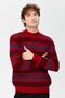 Men's Half Turtleneck Colored Striped Wool Sweater Red. - 3