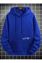 Unisex Oversize Meet You Printed Cobalt Blue Hooded Sweatshirt - 2