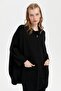 Women's Stand Collar Pocket Rose Embroidered Zippered Short Poncho Black - 8