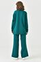 Women's Stand Collar Striped Sweater and Striped Slit High Waist Pants Green Bottom Top Knitwear Set 1070 - 3