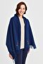 Women's Knitwear Floral Edge Wool Shawl Indigo - 6