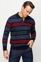 Men's Polo Collar Colored Striped Thick Wool Sweater Dark Blue - 7