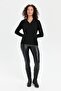 Women's Polo Collar Embroidered Blouse Black