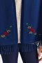 Women's Knitwear Floral Edge Wool Shawl Indigo - 5