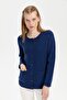 Women's Crew Neck Front Diamond Knit Seamless Wool Cardigan Indigo