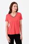 Women's V-Neck Colorful Embroidered Combed Cotton T-shirt Coral - 4