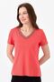 Women's V-Neck Colorful Embroidered Combed Cotton T-shirt Coral - 2