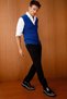 Men's Two Color Steel Knit Fine Knitwear Vest Cobalt Blue - 2