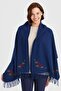 Women's Knitwear Floral Edge Wool Shawl Indigo - 4