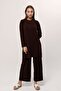 Women's Brown Trousers Hijab Tunic Pleated Sandy Double Set 5219 - 2
