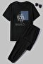 Unisex Minimal Line Drawing Printed 2-Piece Tracksuit Set