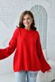 Women's Off-Shoulder Wide Sleeve Crew Neck Long Sleeve Oversize Red Knitwear Sweater 4091 - 6