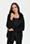 Women's Hooded Fur Zippered Wool Cardigan Black - 8